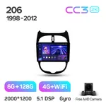 Штатна магнітола Teyes CC3 2k 6+128 Gb 360° Peugeot 206 1998-2012 2
