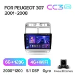Штатная магнитола Teyes CC3 2k 6+128 Gb 360° Peugeot 307 1 2001-2008 2