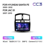 Штатная магнитола Teyes CC3 6+128 Gb Hyundai Santa Fe SM 2000-2012, JAC S1 (Rein) 1 2007-2013 2