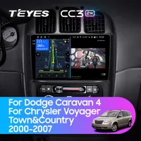 Штатна магнітола Teyes CC3 2k 6+128 Gb 360° Dodge Caravan 4, Chrysler Voyager RG RS, Town&amp;Country RS 2000-2007 (B) 10"