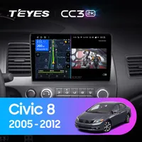 Штатная магнитола Teyes CC3 2k 6+128 Gb 360° Honda Civic 8 FK FN FD 2005-2012