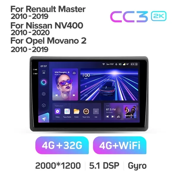 Штатна магнітола Teyes CC3 2k 4+64 Gb для Renault Master 2010-2019 / Nissan NV400 2010-2020 / Opel Movano 2 2010-2019 (F1) 10" 2