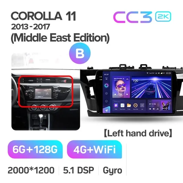 Штатная магнитола Teyes CC3 2k 6+128 Gb Toyota Corolla 11 Middle East 2013-2017 (B) 2