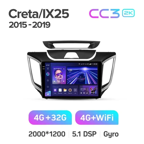 Штатна магнітола Teyes CC3 2k 3+32 Gb Hyundai Creta IX25 2015-2019 10" 2