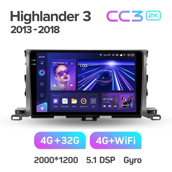 Штатна магнітола Teyes CC3 2k 3+32 Gb Toyota Highlander 3 XU50 2013-2018 (B) 10" 2