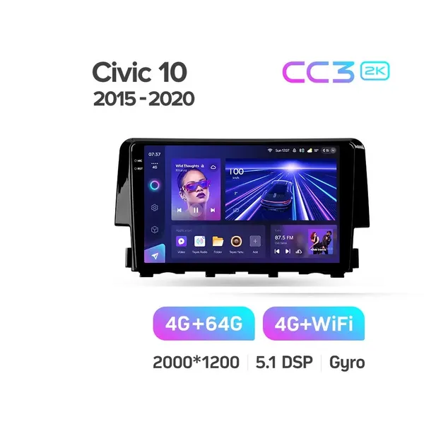 Штатна магнітола Teyes CC3 2k 4+32 Gb Honda Civic 10 FC FK 2015-2020 6