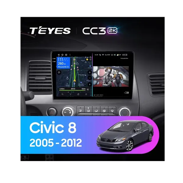 Штатна магнітола Teyes CC3 2k 4+32 Gb Honda Civic 8 FK FN FD 2005-2012 10"