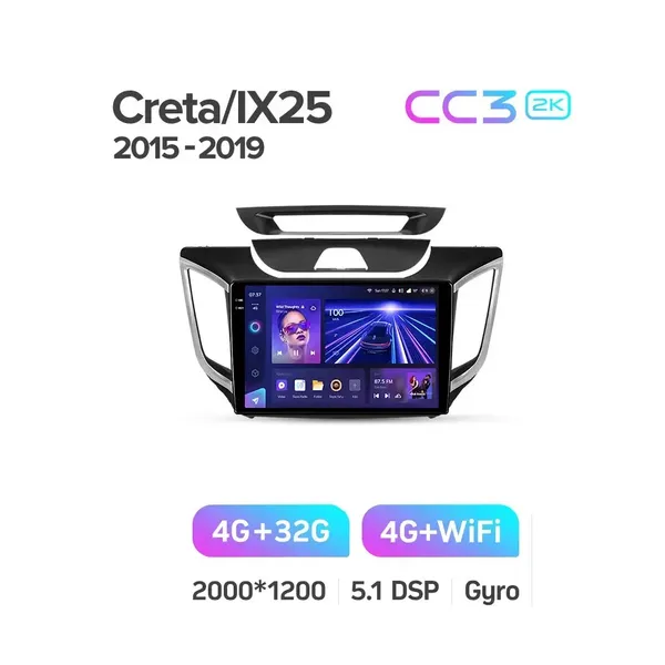 Штатна магнітола Teyes CC3 2k 4+32 Gb Hyundai Creta IX25 2015-2019 10" 6