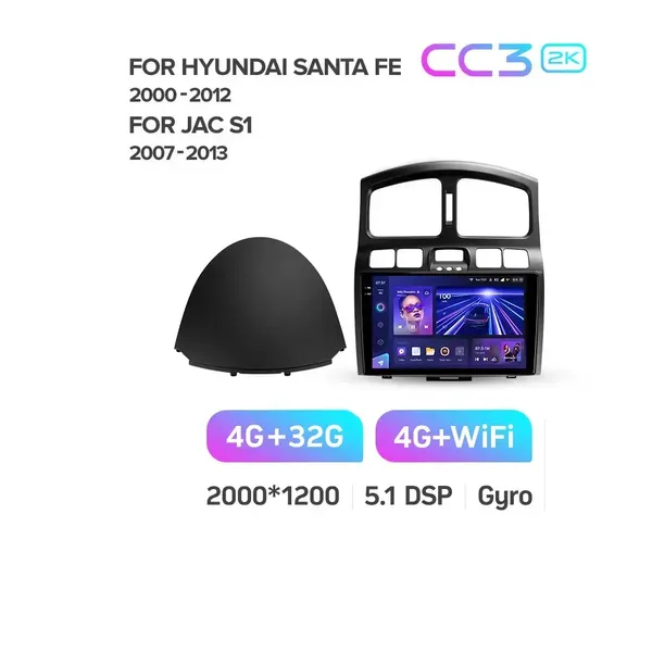 Штатна магнітола Teyes CC3 2k 4+32 Gb Hyundai Santa Fe SM 2000-2012, JAC S1 (Rein) 1 2007-2013 3