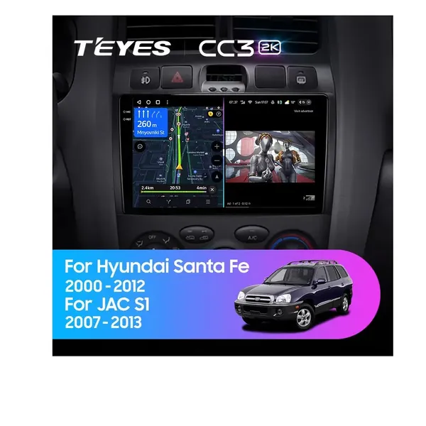 Штатна магнітола Teyes CC3 2k 4+32 Gb Hyundai Santa Fe SM 2000-2012, JAC S1 (Rein) 1 2007-2013