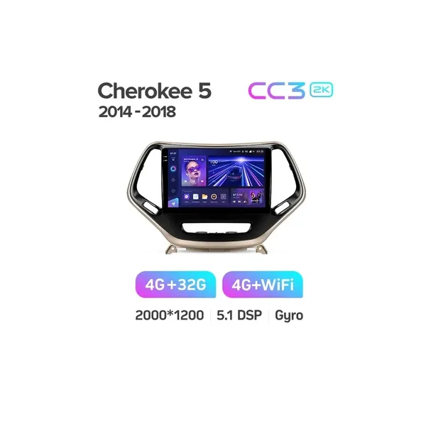 Штатна магнітола Teyes CC3 2k 4+32 Gb Jeep Cherokee 5 KL 2014-2018 10" 2