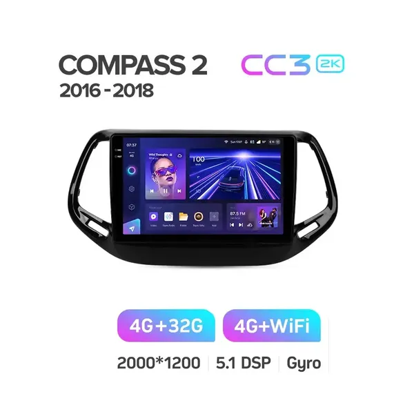 Штатная магнитола Teyes CC3 2k 4+32 Gb Jeep Compass 2 MP 2016-2018 6