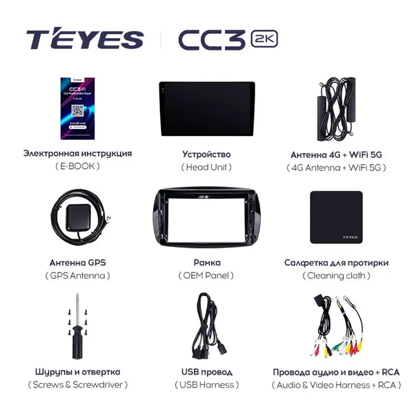 Штатна магнітола Teyes CC3 2k 4+32 Gb Mercedes-Benz Smart Fortwo 3 C453 A453 W453 2014-2020 2