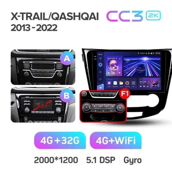 Штатна магнітола Teyes CC3 2k 4+32 Gb Nissan Qashqai, X-Trail 3 T32 2013-2017 Automatic air conditioning (A) 10" 2