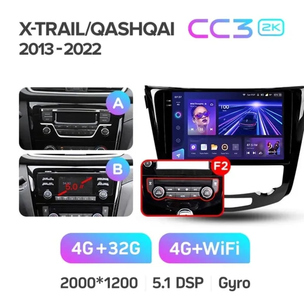 Штатна магнітола Teyes CC3 2k 4+32 Gb Nissan Qashqai, X-Trail 3 T32 2013-2017 Manual air conditioning (A) 10" 2