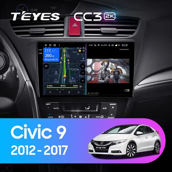 Штатна магнітола Teyes CC3 2k 4+64 Gb Honda Civic 9 FK FB 2012-2017