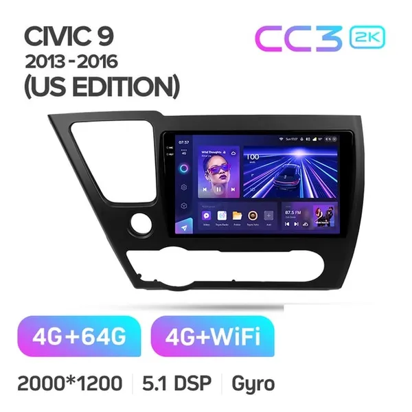 Штатная магнитола Teyes CC3 2k 4+64 Gb Honda Civic 9 Middle East 2013-2016 2