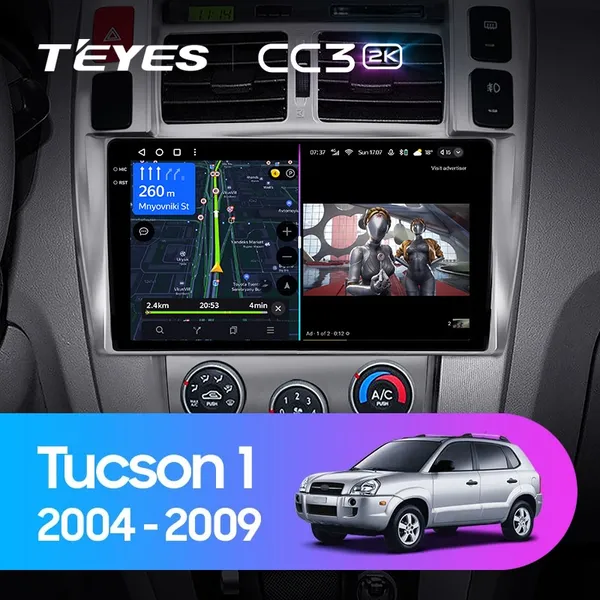 Штатная магнитола Teyes CC3 2k 4+64 Gb Hyundai Tucson 1 2004-2009