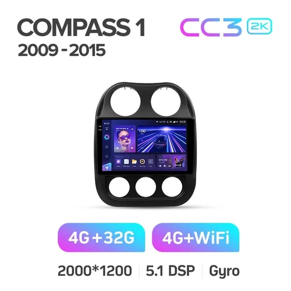 Штатна магнітола Teyes CC3 2k 4+64 Gb Jeep Compass 1 MK 2009-2015 10" 2