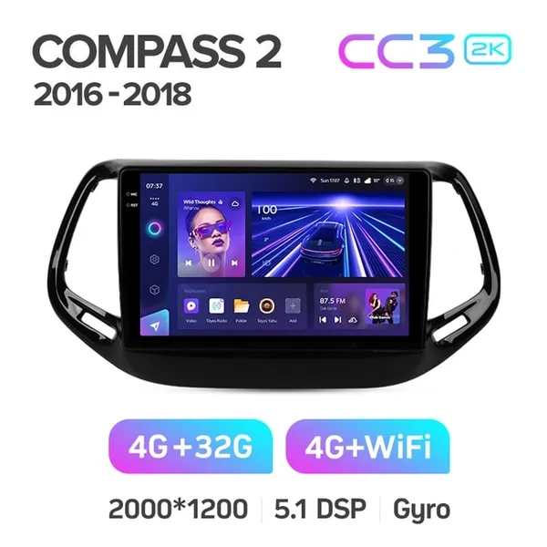 Штатна магнітола Teyes CC3 2k 4+64 Gb Jeep Compass 2 MP 2016-2018 10" 2