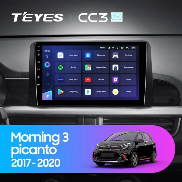 Штатна магнітола Teyes CC3 2k 4+64 Gb Kia Morning 3 Picanto (1 Din) 2017-2020