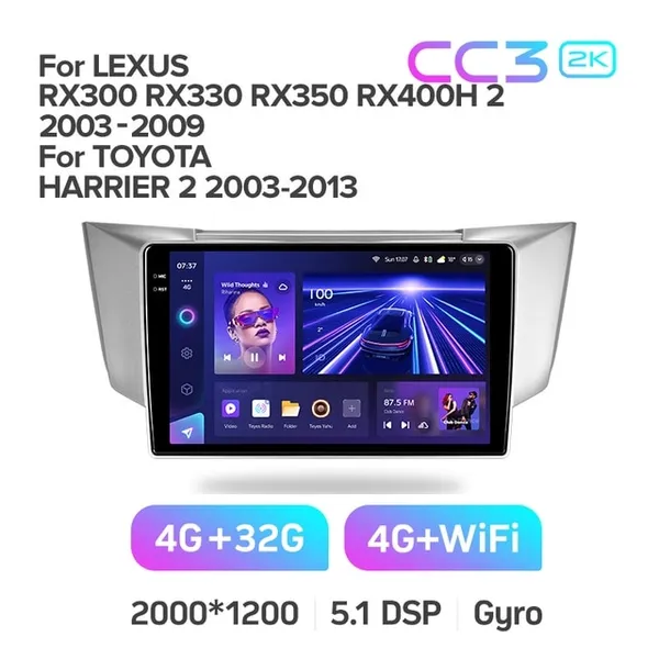 Штатная магнитола Teyes CC3 2k 4+64 Gb Lexus RX300 RX330 RX350 RX400H, Toyota Harrier 2003-2009 3