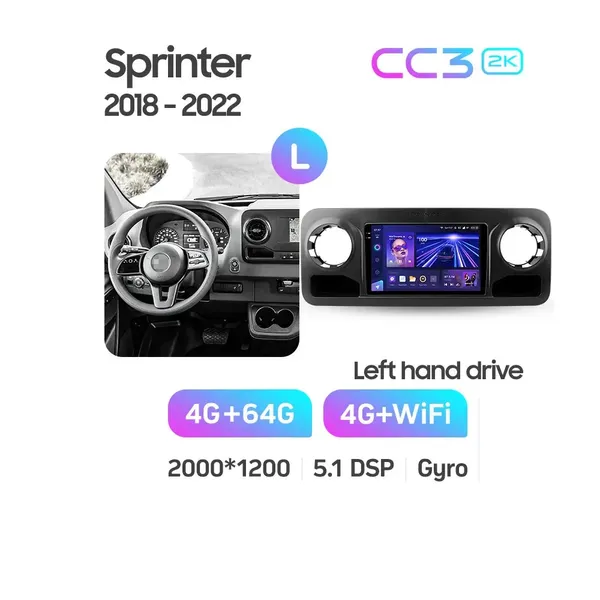 Штатна магнітола Teyes CC3 2k 4+64 Gb Mercedes-Benz Sprinter 2018-2022 10" 7