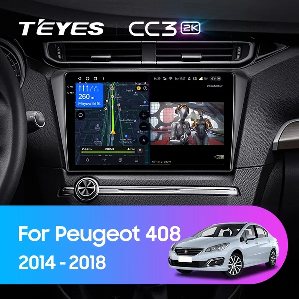 Штатна магнітола Teyes CC3 2k 4+64 Gb Peugeot 408 2014-2018 10"