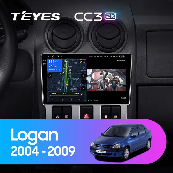 Штатная магнитола Teyes CC3 2k 4+64 Gb Renault Logan 1 2004-2009