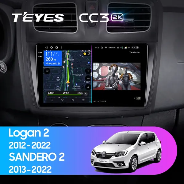 Штатная магнитола Teyes CC3 2k 4+64 Gb Renault Logan 2 2012-2022, Sandero 2 2013-2022 (F2) (A)