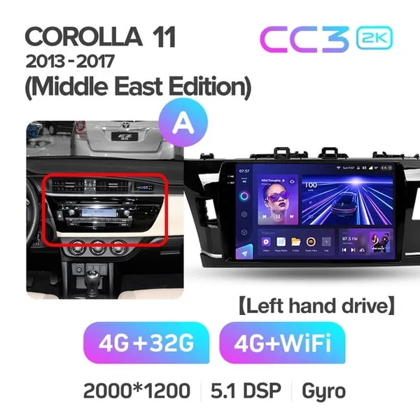 Штатна магнітола Teyes CC3 2k 4+64 Gb Toyota Corolla 11 Middle East 2013-2017 (A) 10" 2