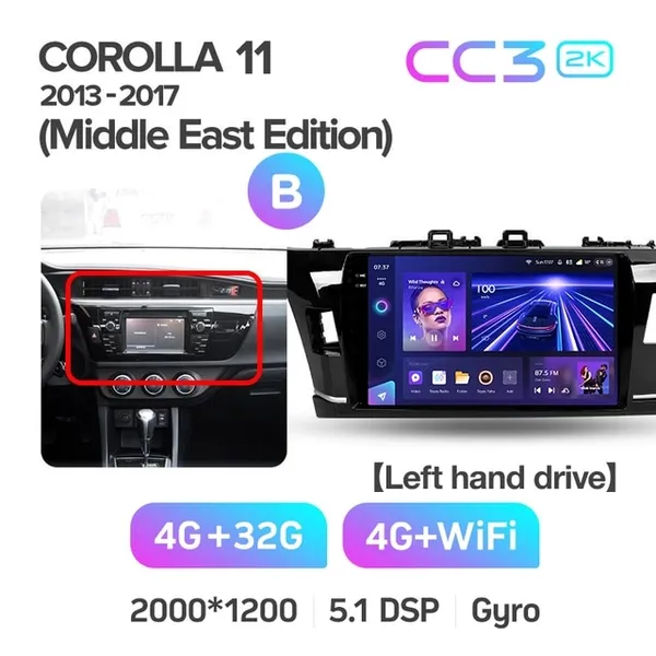 Штатна магнітола Teyes CC3 2k 4+64 Gb Toyota Corolla 11 Middle East 2013-2017 (B) 10" 2