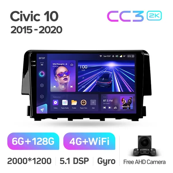 Штатна магнітола Teyes CC3 2k 6+128 Gb 360° Honda Civic 10 FC FK 2015-2020 9