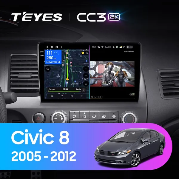 Штатная магнитола Teyes CC3 2k 6+128 Gb 360° Honda Civic 8 FK FN FD 2005-2012