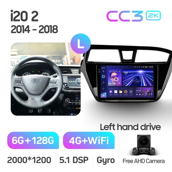Штатная магнитола Teyes CC3 2k 6+128 Gb 360° Hyundai i20 2 GB 2014-2018 (L1) 2