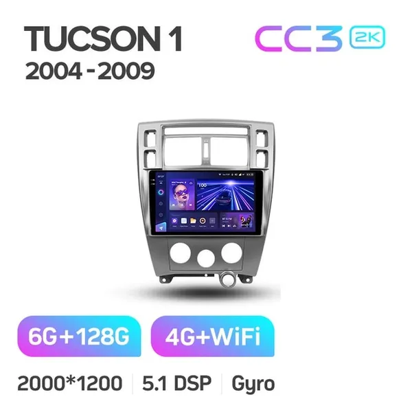 Штатна магнітола Teyes CC3 2k 6+128 Gb 360° Hyundai Tucson 1 2004-2009 10" 2
