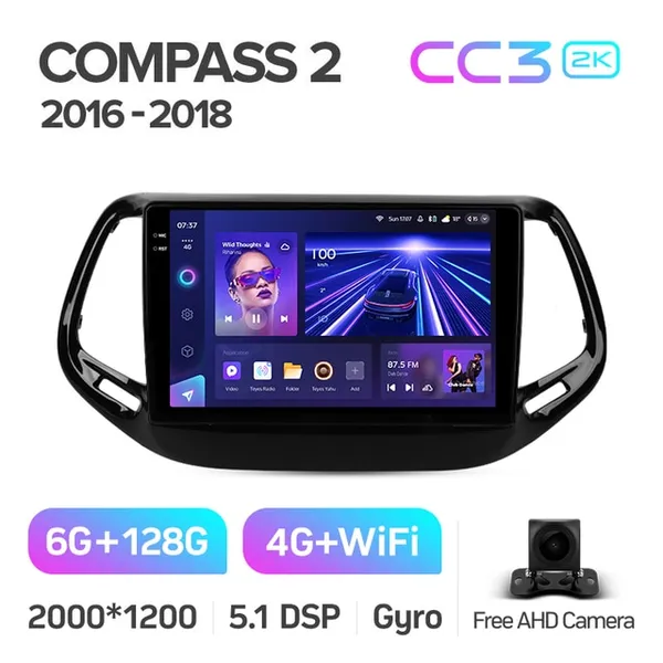 Штатная магнитола Teyes CC3 2k 6+128 Gb 360° Jeep Compass 2 MP 2016-2018 2
