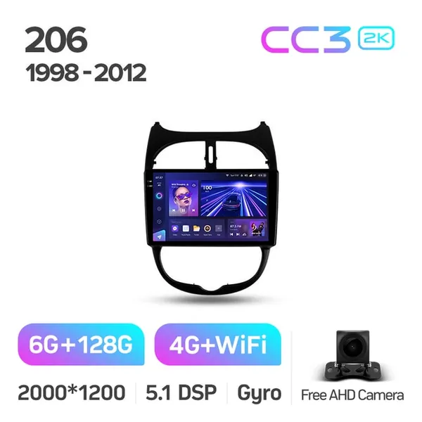 Штатна магнітола Teyes CC3 2k 6+128 Gb 360° Peugeot 206 1998-2012 2