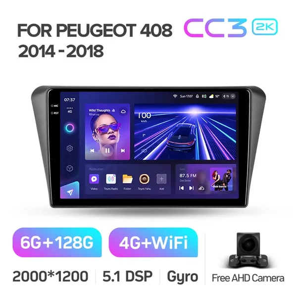 Штатна магнітола Teyes CC3 2k 6+128 Gb 360° Peugeot 408 2014-2018 10" 2