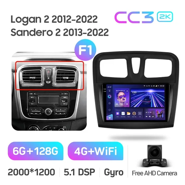 Штатна магнітола Teyes CC3 2k 6+128 Gb 360° Renault Logan 2 2012-2022, Sandero 2 2013-2022 (F1) (A) 2