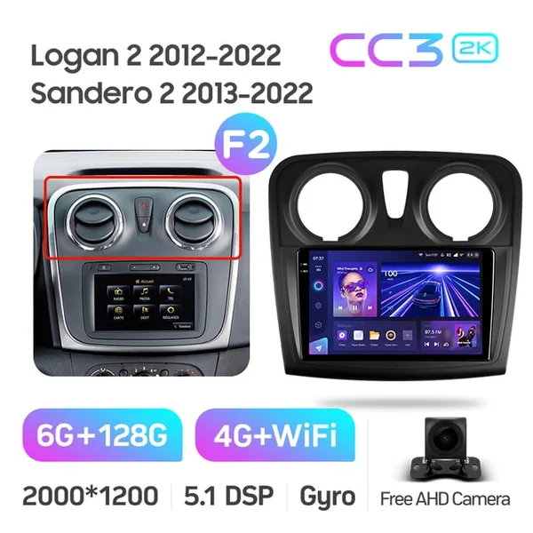 Штатна магнітола Teyes CC3 2k 6+128 Gb 360° Renault Logan 2 2012-2022, Sandero 2 2013-2022 (F2) (A) 2