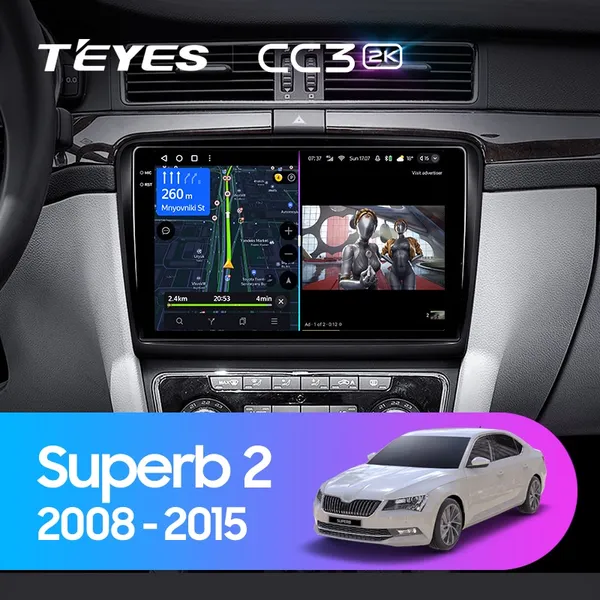Штатна магнітола Teyes CC3 2k 6+128 Gb 360° Skoda Superb 2 B6 2008-2015 10"