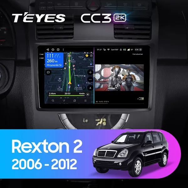 Штатна магнітола Teyes CC3 2k 6+128 Gb 360° SsangYong Rexton Y250 2 2006-2012