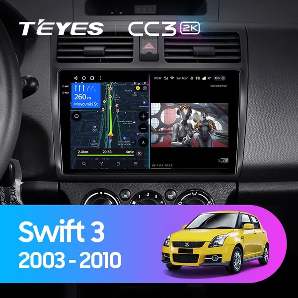 Штатная магнитола Teyes CC3 2k 6+128 Gb 360° Suzuki Swift 3 2003-2010