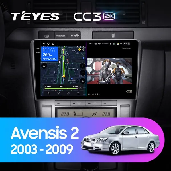 Штатная магнитола Teyes CC3 2k 6+128 Gb 360° Toyota Avensis T250 2 2003-2009