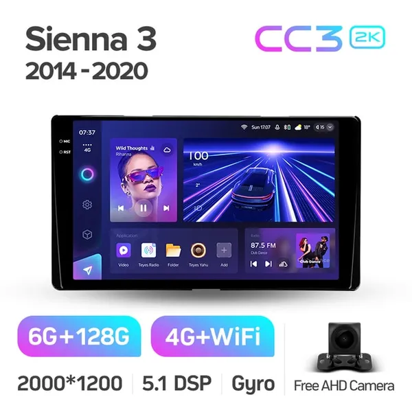 Штатна магнітола Teyes CC3 2k 6+128 Gb 360° Toyota Sienna 3 XL30 2014-2020 2