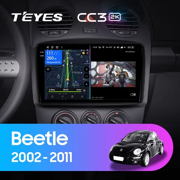 Штатная магнитола Teyes CC3 2k 6+128 Gb 360° Volkswagen Beetle A4 2002-2011