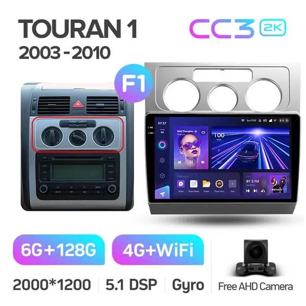 Штатна магнітола Teyes CC3 2k 6+128 Gb 360° Volkswagen Touran 1 2003-2010 (A) 10" 2