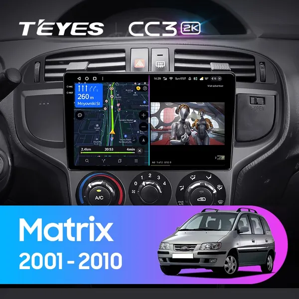 Штатна магнітола Teyes CC3 2k 6+128 Gb Hyundai Matrix 2001-2010