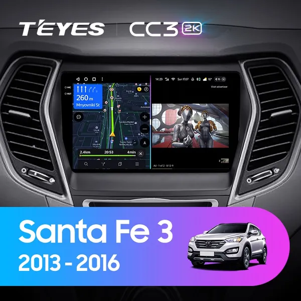Штатна магнітола Teyes CC3 2k 6+128 Gb Hyundai Santa Fe 3 2013-2016 (B)